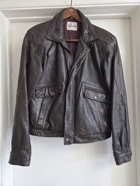 Roberto Gellini Leather Jacket For Men. Dark Brown Bomber Jacket. Vintage Jacket
